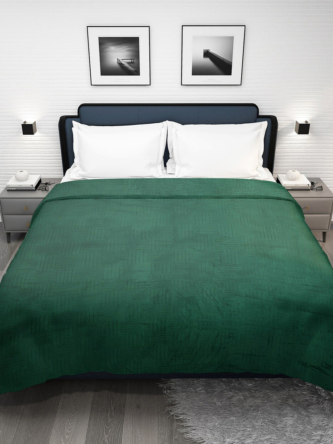 Green geometric fur mild winter double bed blanket